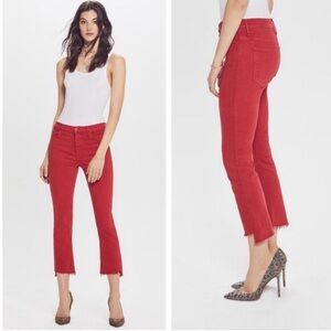 Mother The Insider Crop Step Fray- Second Chances Hot Rod Red